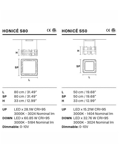 Lámpara de techo HONICÉ Cuadrada S50 - S80 - Masiero