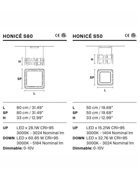 Lámpara de techo HONICÉ Cuadrada S50 - S80 - Masiero